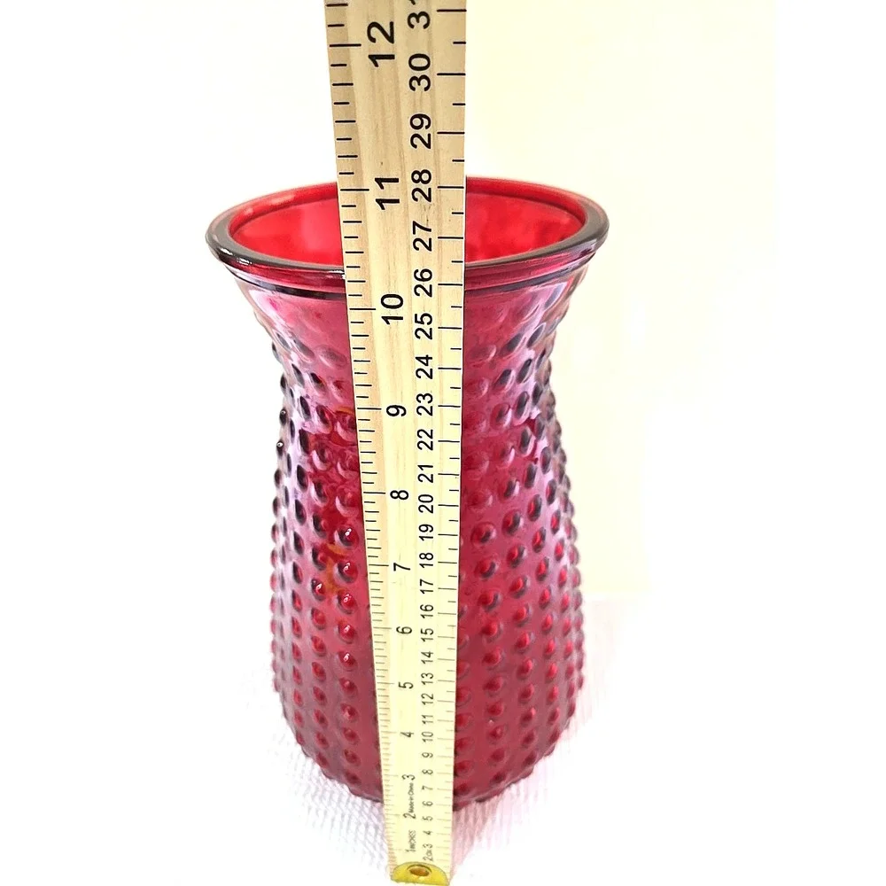 Vintage Red Hobnail Art Glass XL Dimpled Dot Pattern Mid-Century Decor